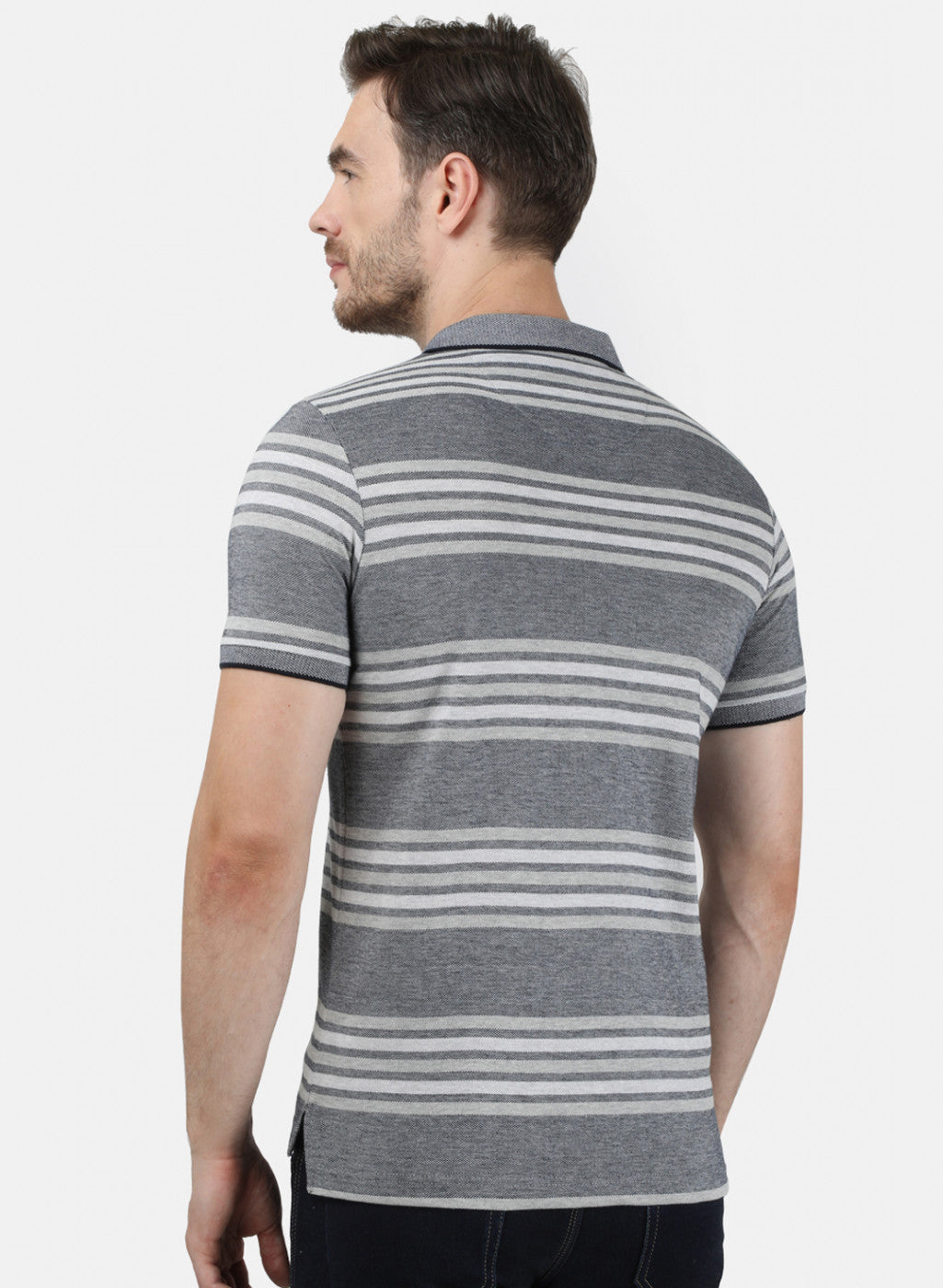 Mens Grey Stripe Collar T-Shirts