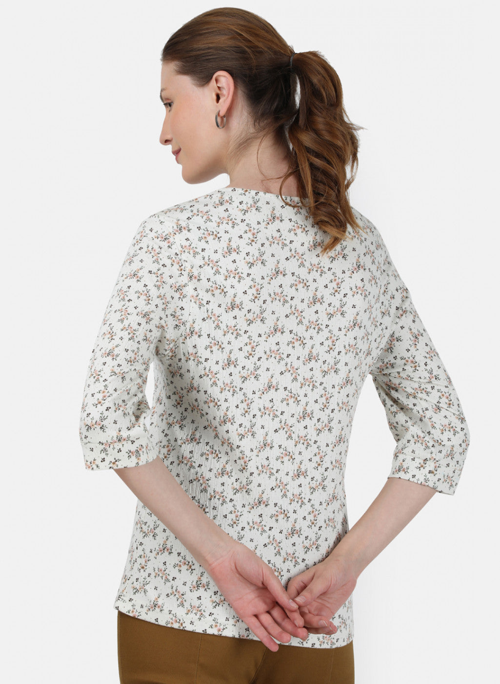 Womens Cream Printed Top