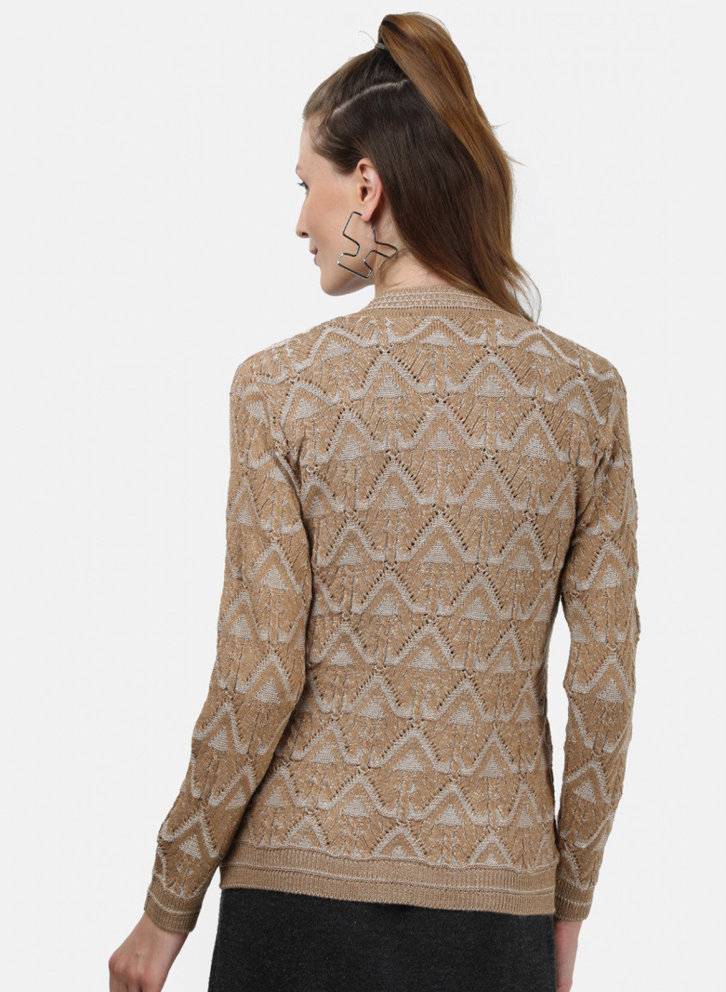 Women Brown Self Cardigan