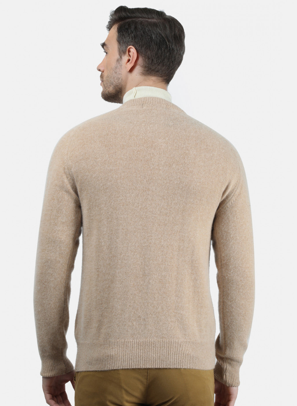 Men Beige Solid Pullover