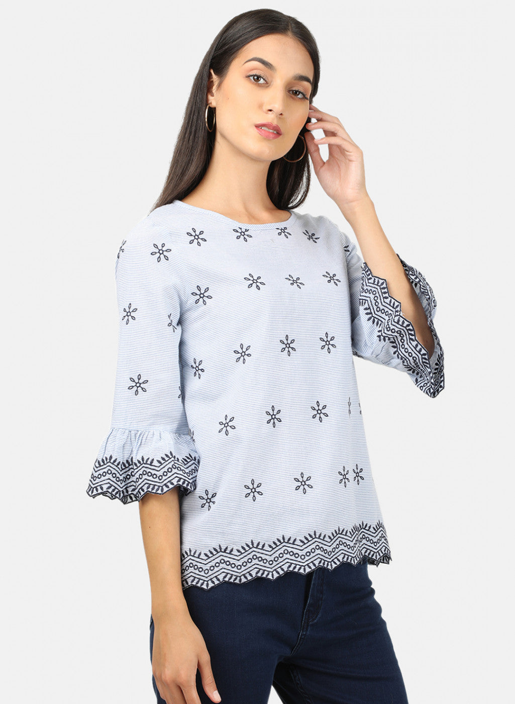 Womens Blue Embroidered Top