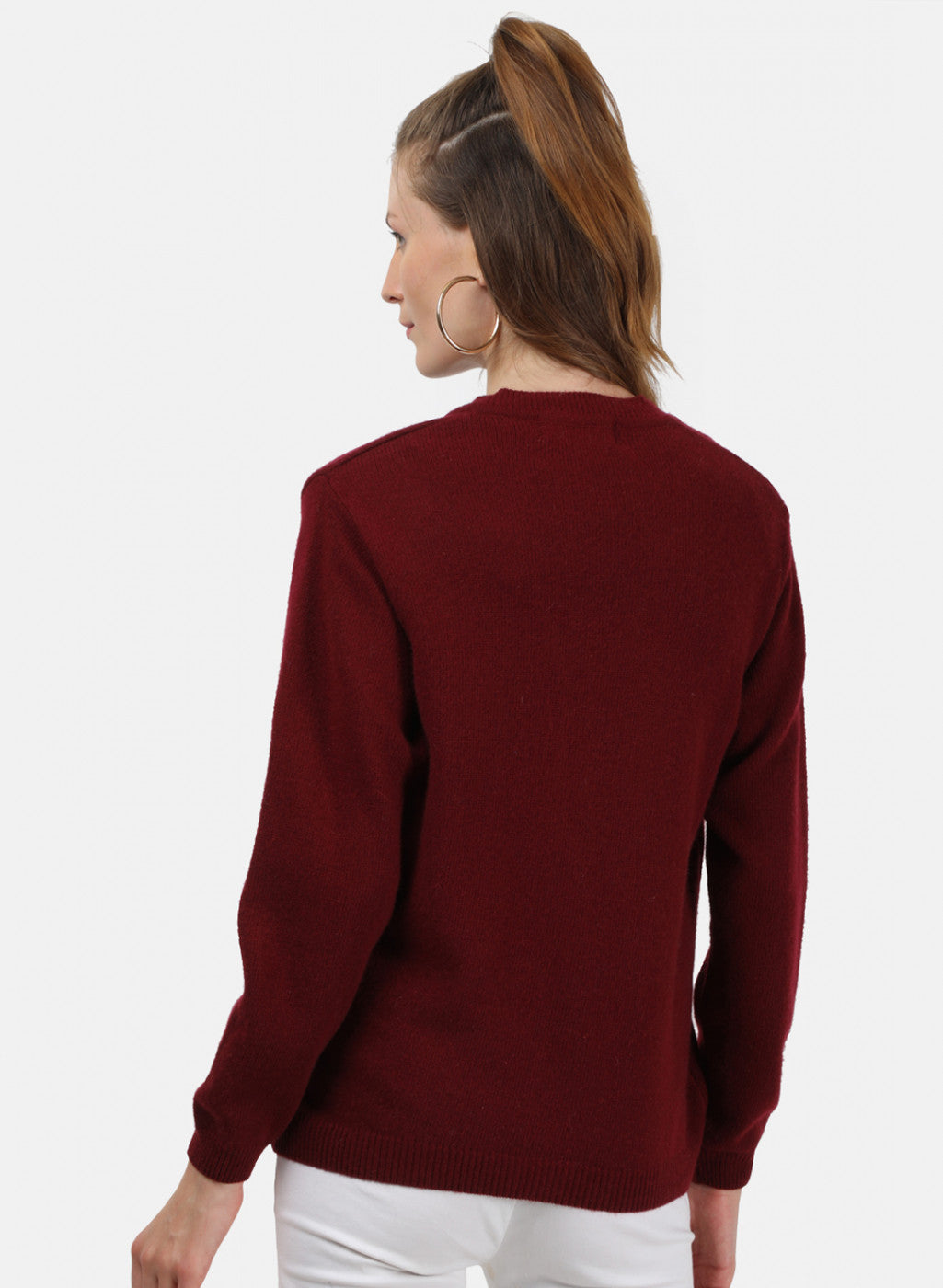 Women Maroon Solid Cardigan