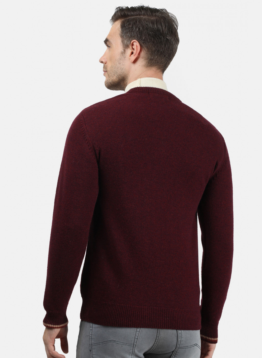 Men Brown & White Solid Pullover