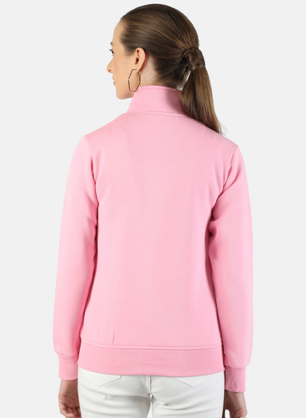 Women Pink Plain Sweatshirt