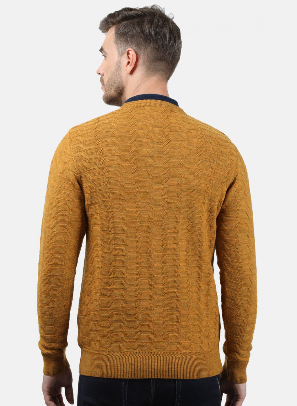 Men Yellow Self Pullover