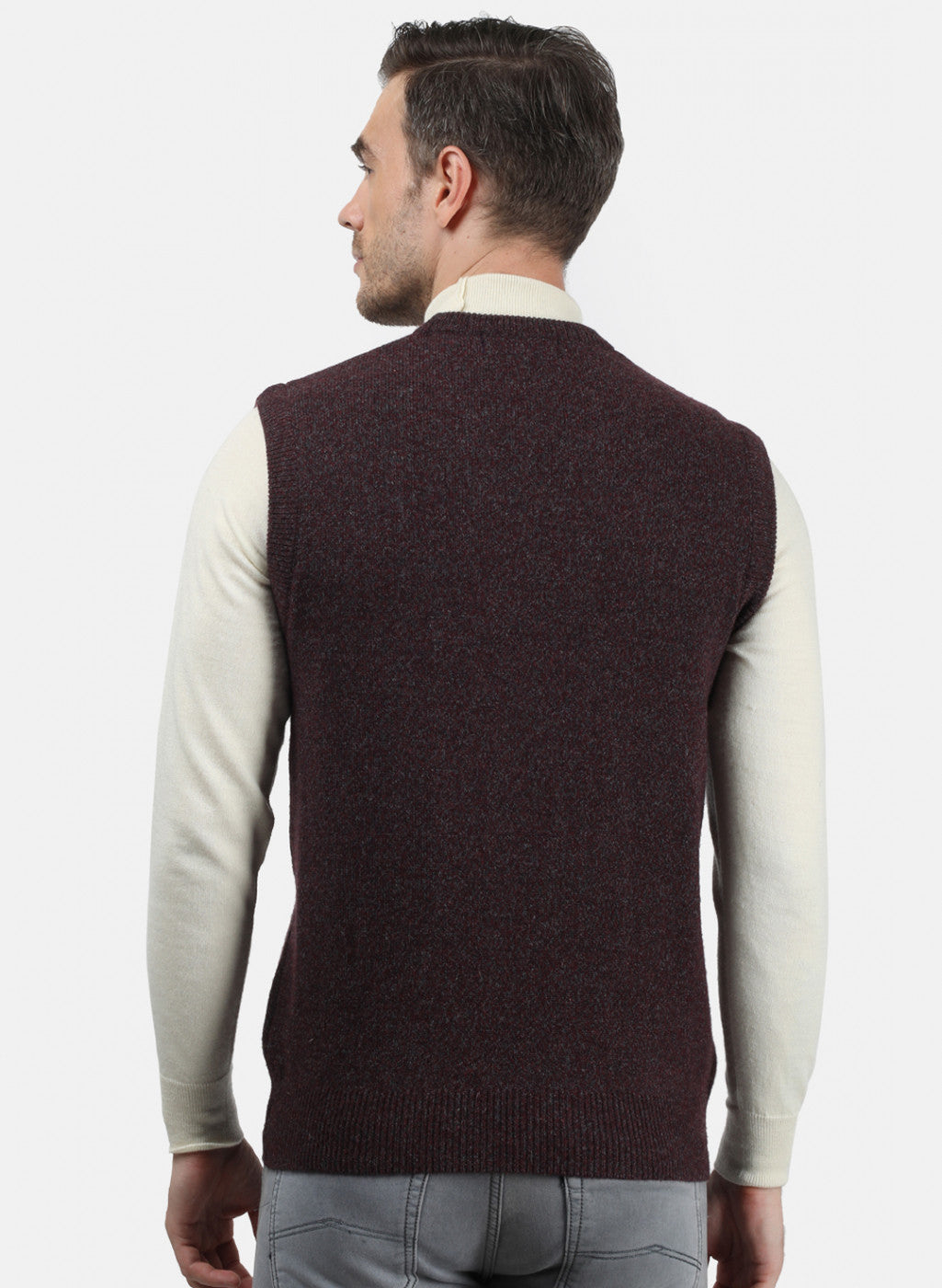 Men Maroon & Grey Solid Sweater