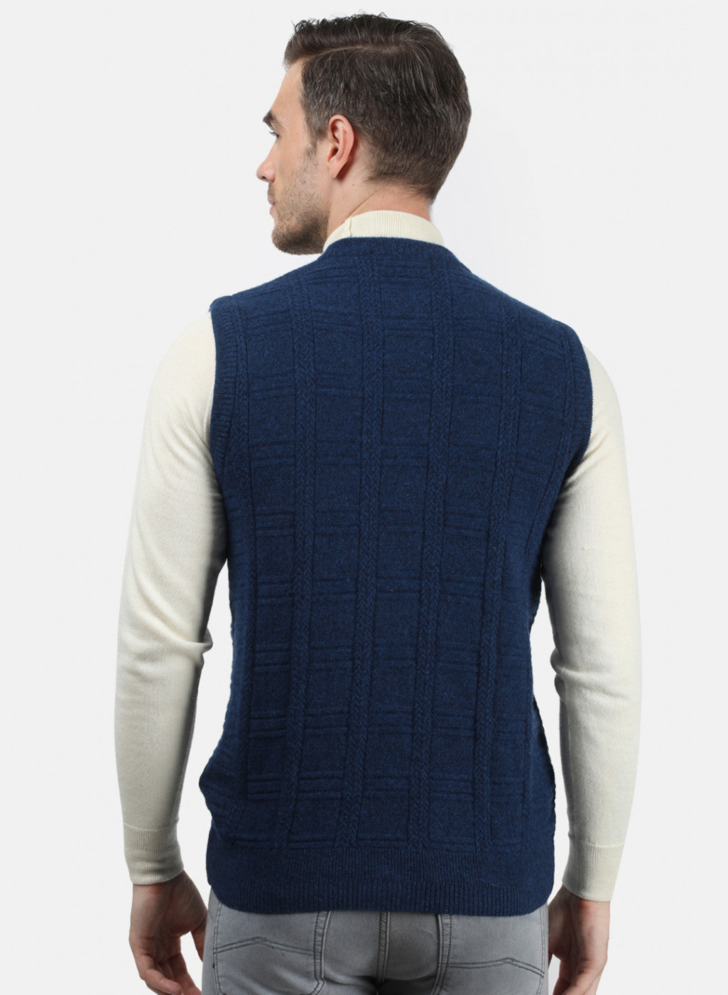 Men Blue Self Design Cardigan