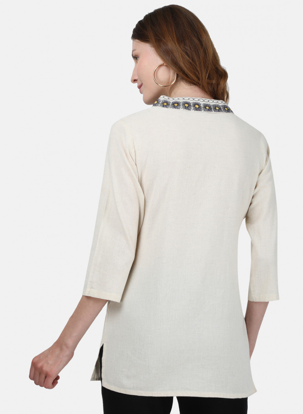 Womens Beige Embroidered Top