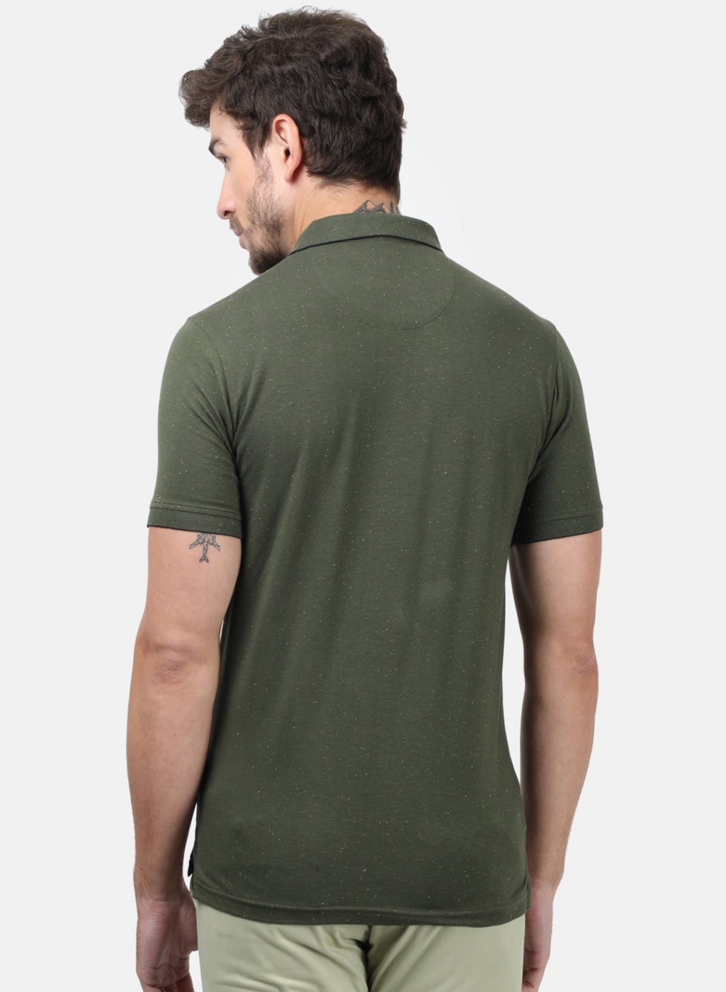 Men Olive Self T-Shirts