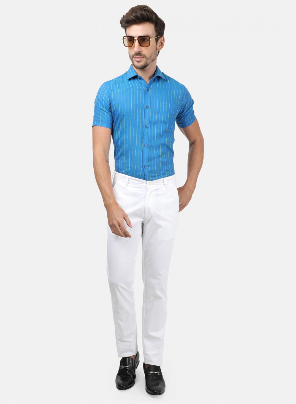 Men White Plain Trousers