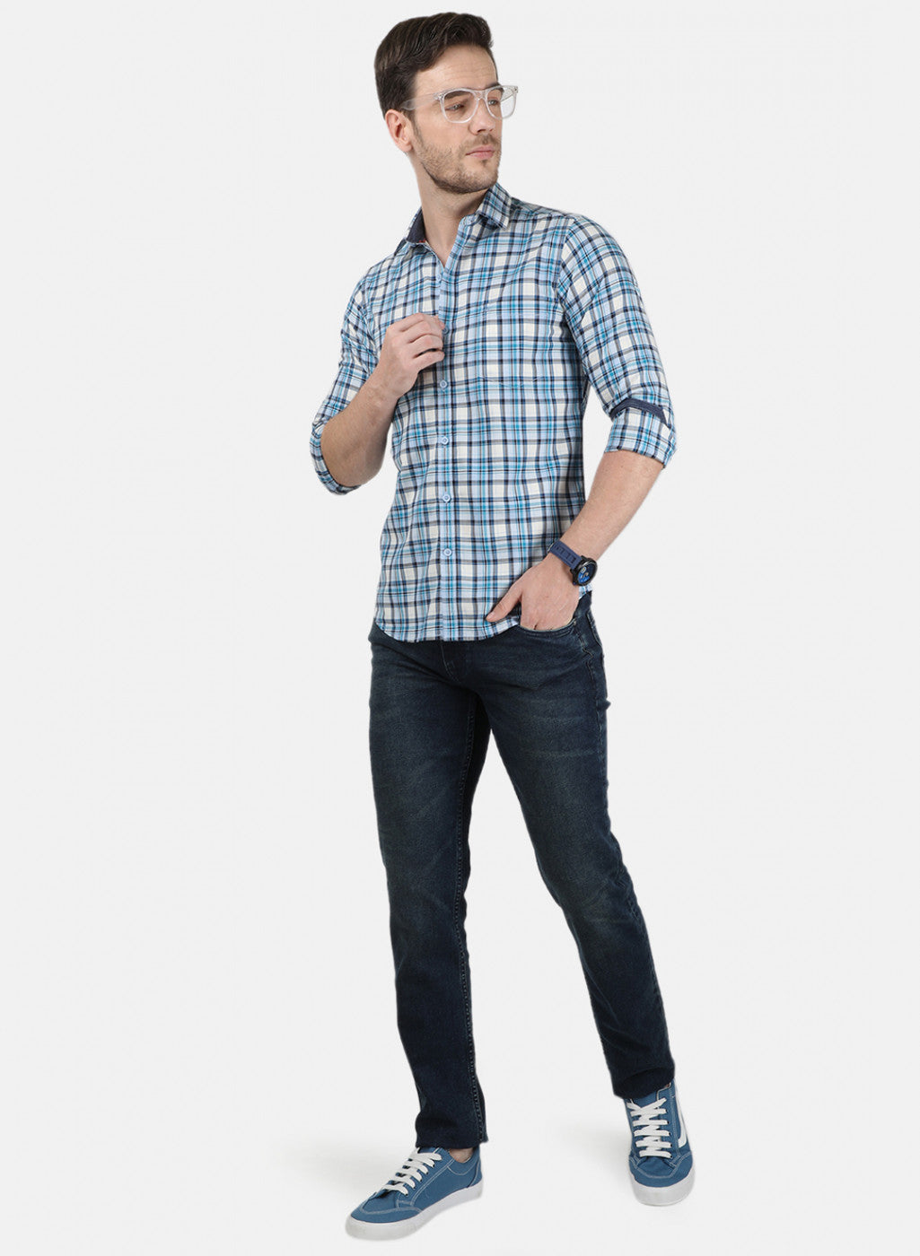 Mens Blue Check Shirt