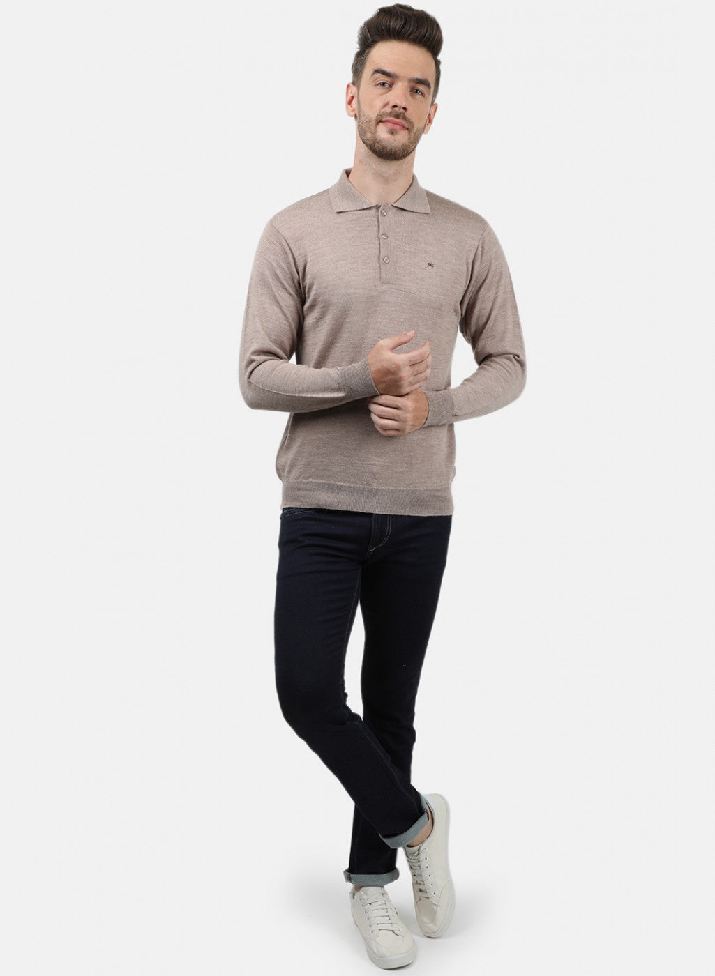 Men Beige Collar T-Shirt