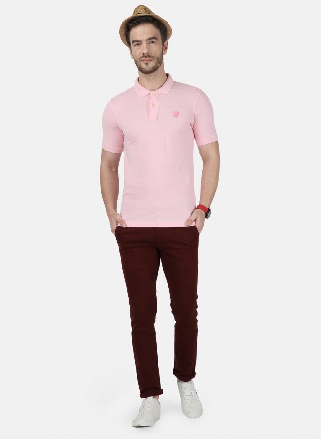 Mens Pink Plain T-Shirt