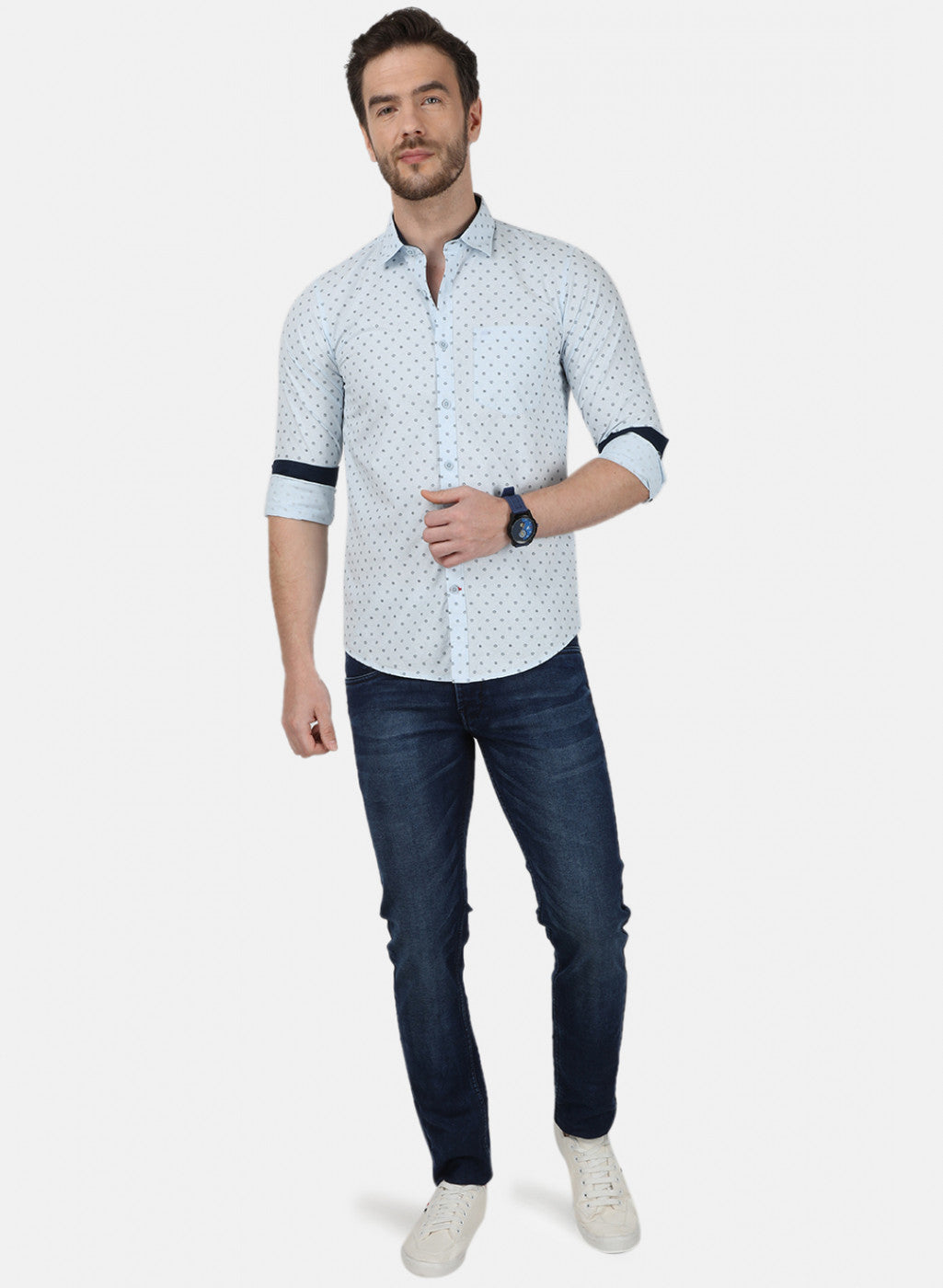 Mens Blue Printed Shirt