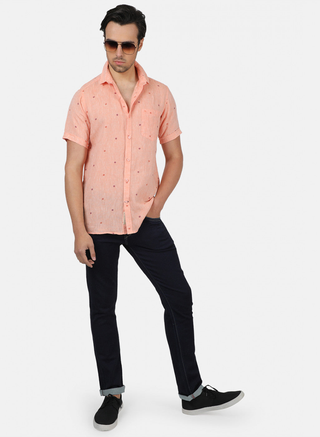 Men Peach Printed Shirts