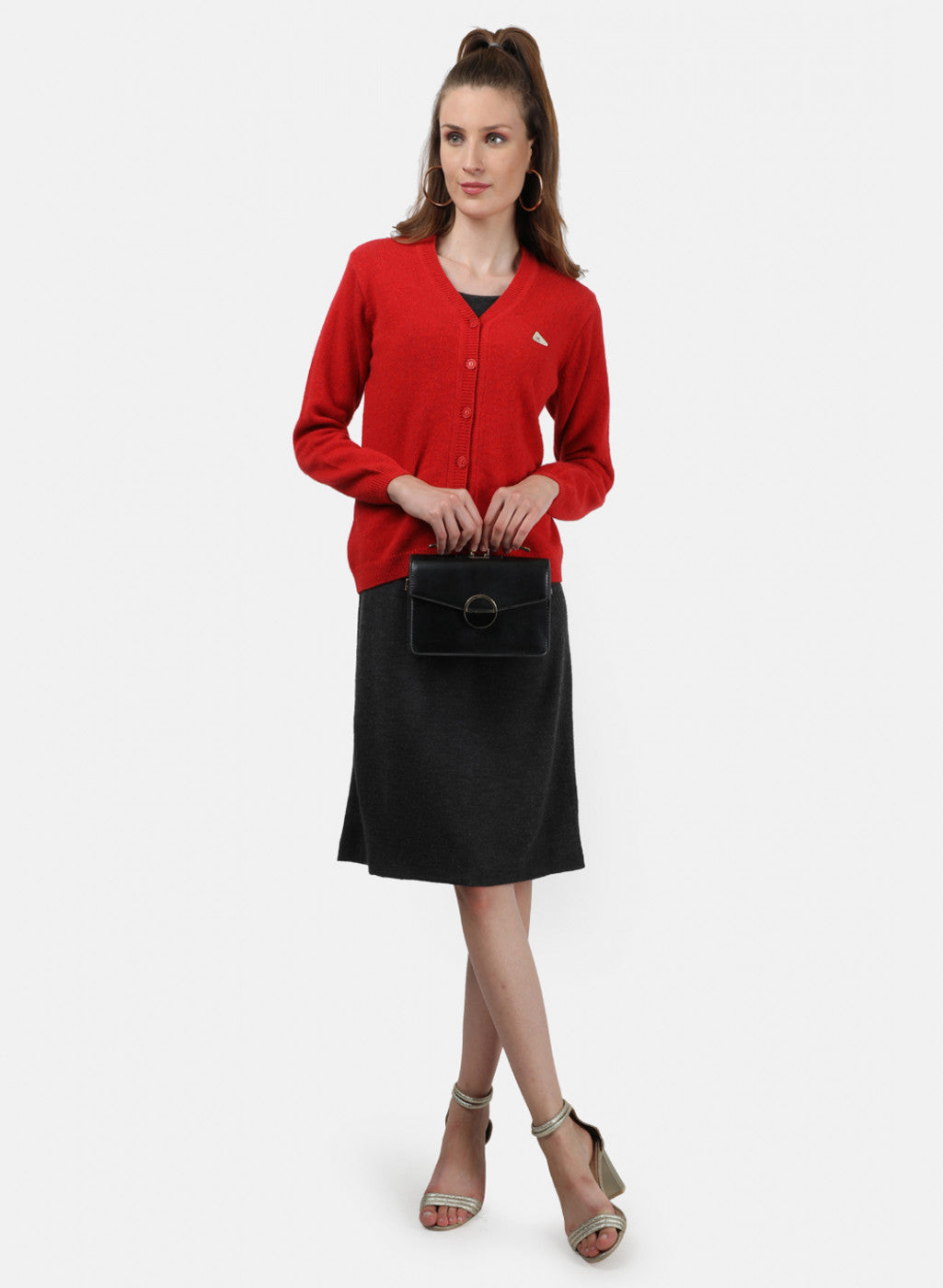 Women Red Solid Cardigan