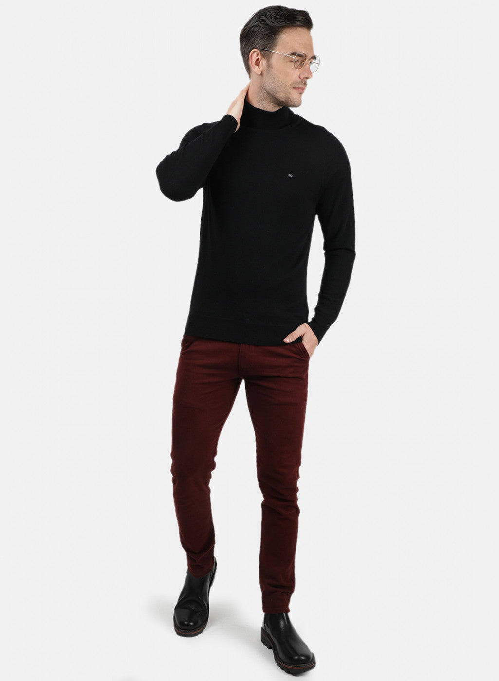 Men Black Solid Pullover