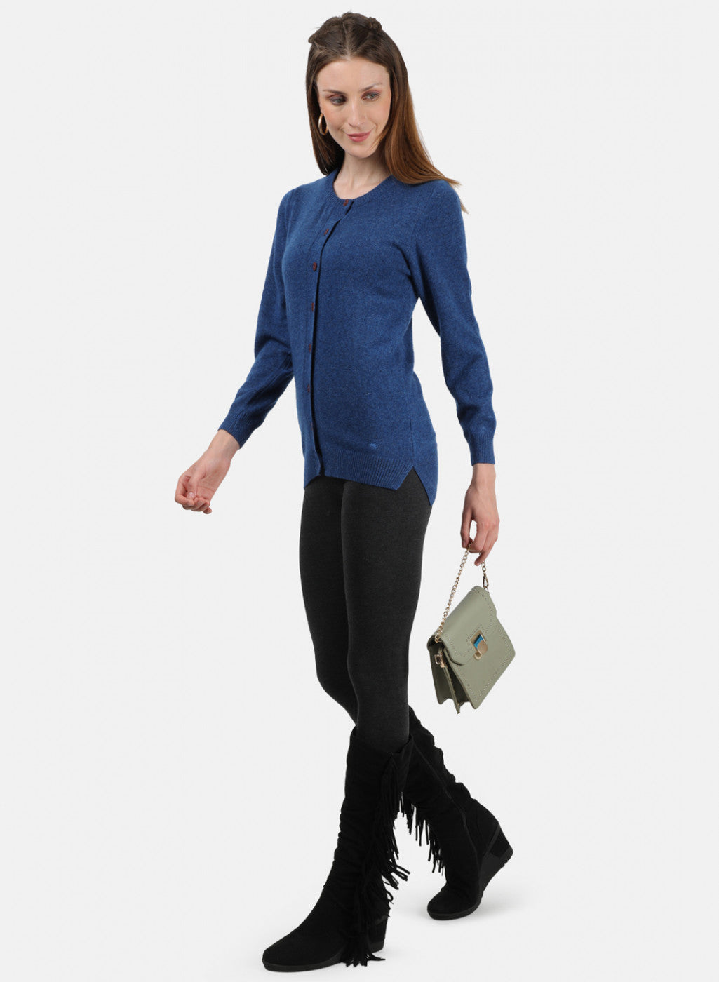 Women Blue Solid Cardigan