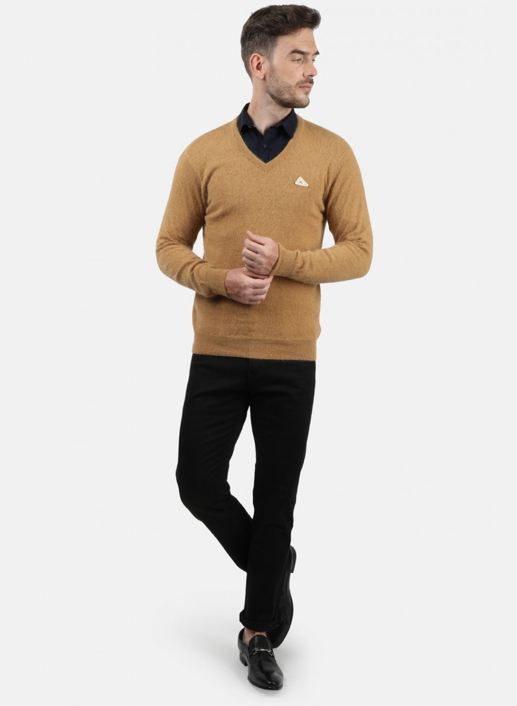 Men Brown Solid Pullover