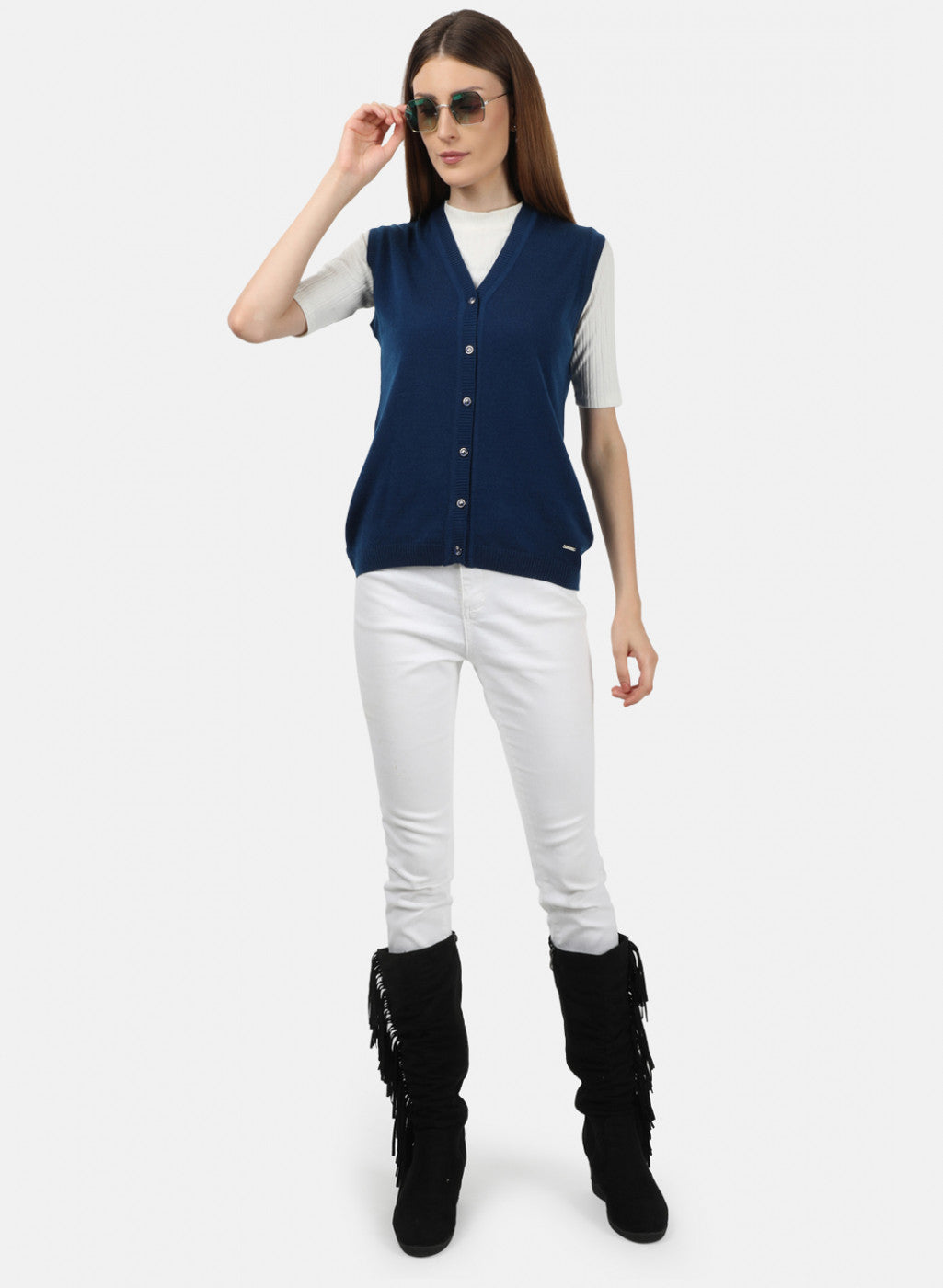 Women Blue Solid Cardigan