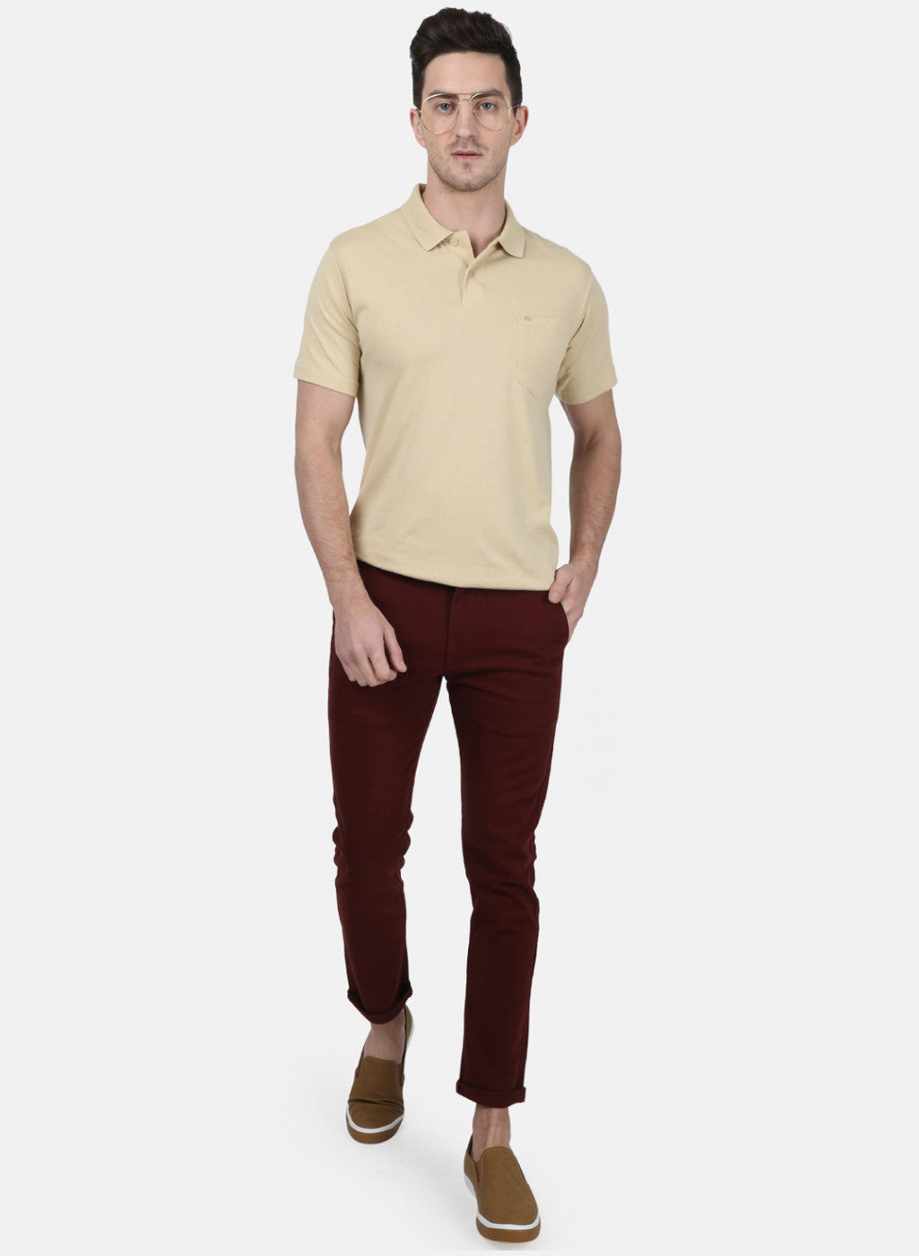 Mens Beige Plain T-Shirt