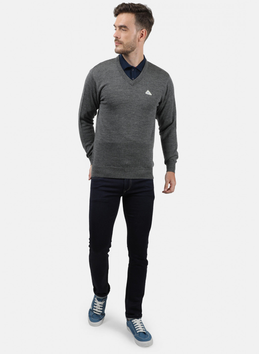 Men Grey Solid Pullover