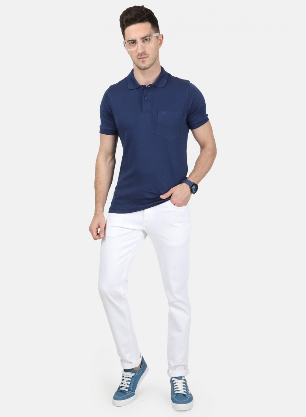 Mens Blue Plain T-Shirt