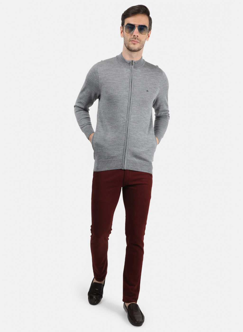 Men Grey Solid Pullover