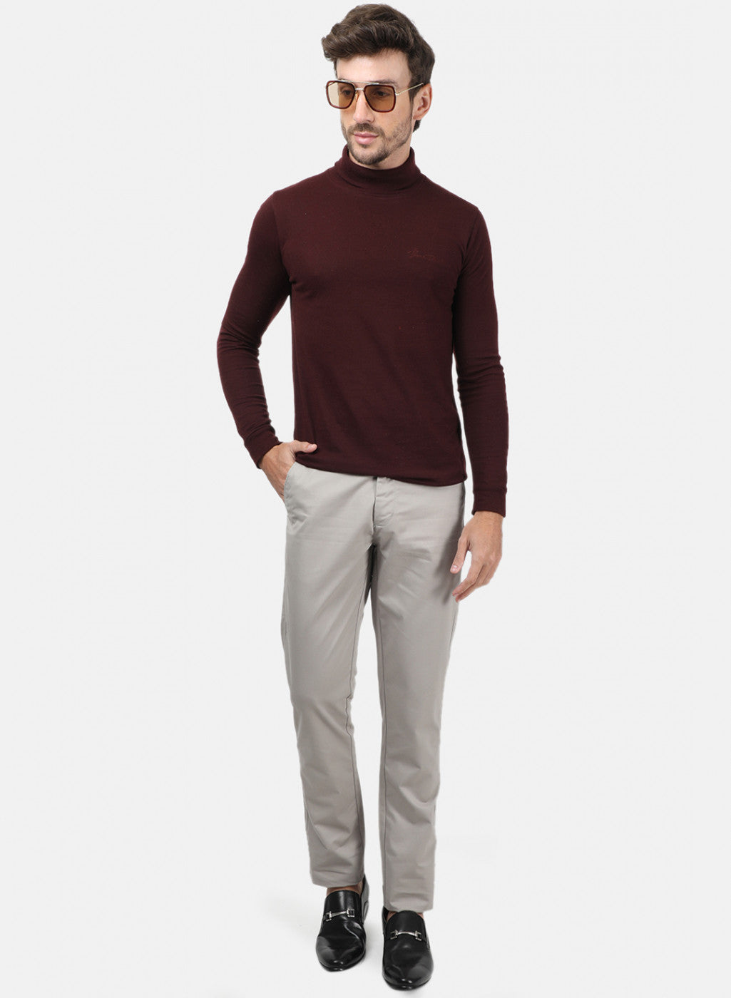 Men Grey Plain Trousers