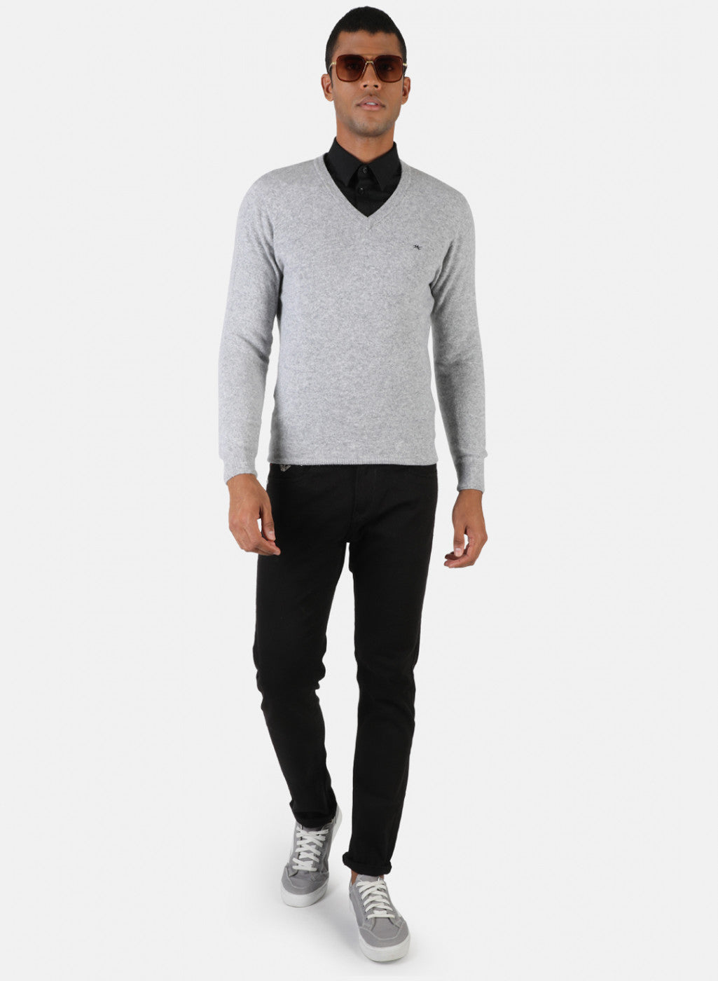 Men Light Grey Solid Pullover