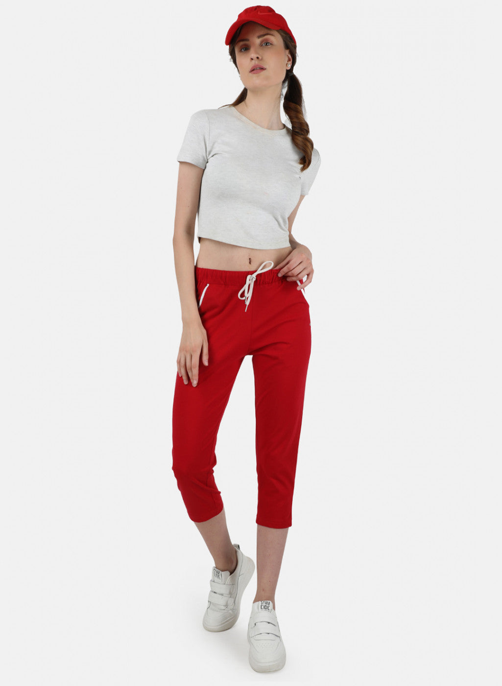 Womens Red Regular Capri