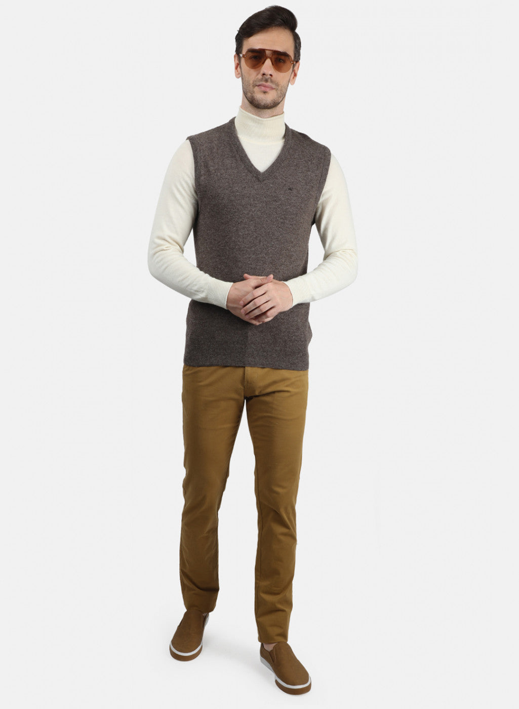 Men Brown Solid Sweater