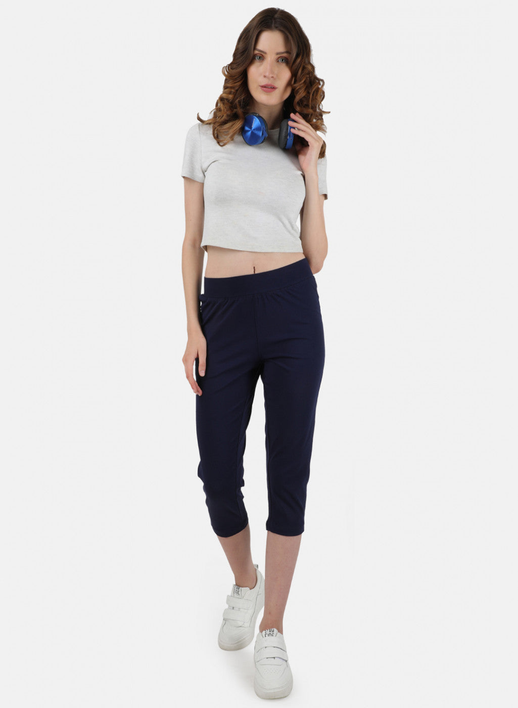 Womens Blue Regular Capri