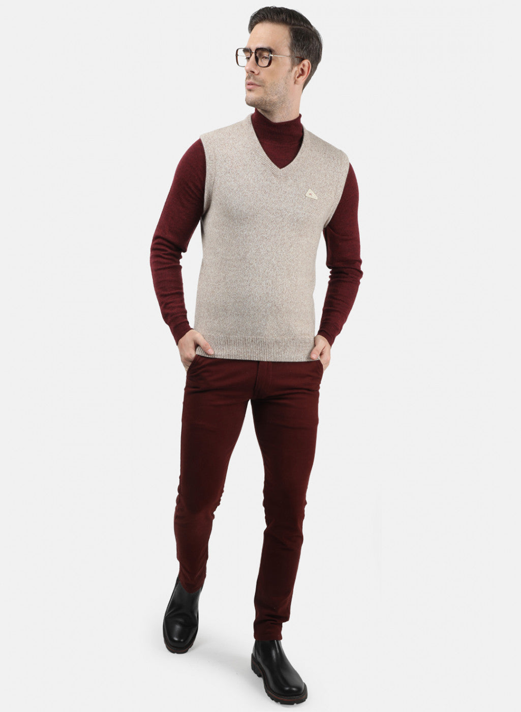 Men Beige Solid Sweater