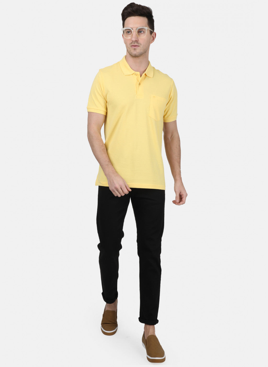 Mens Yellow Plain T-Shirt