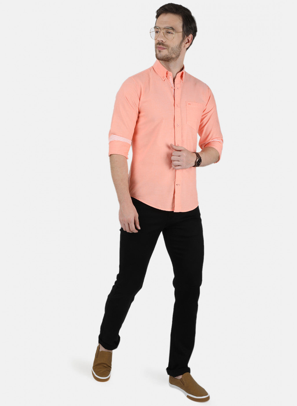 Mens Orange Solid Shirt