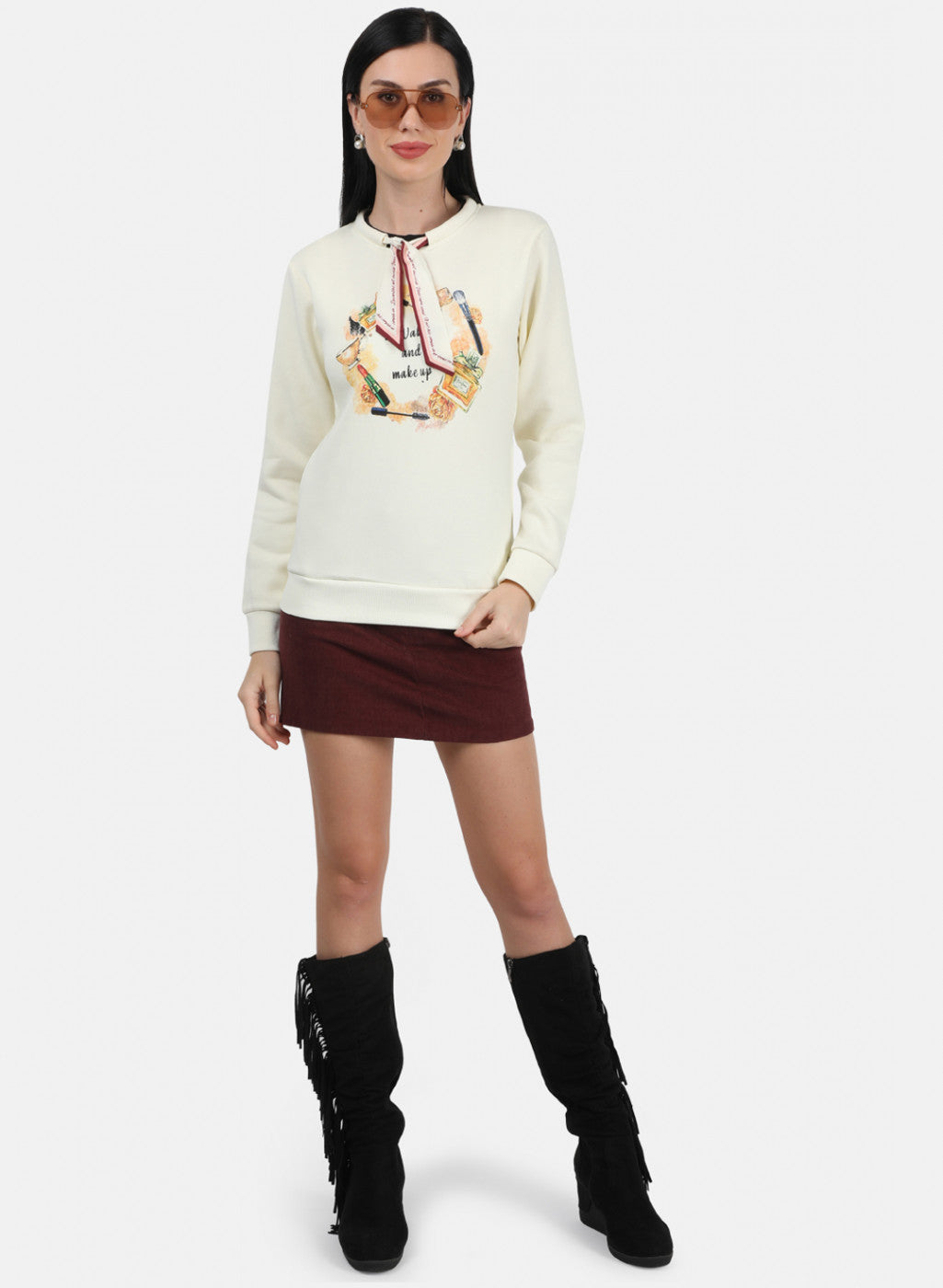 Women Off White Printed Sweatshirt