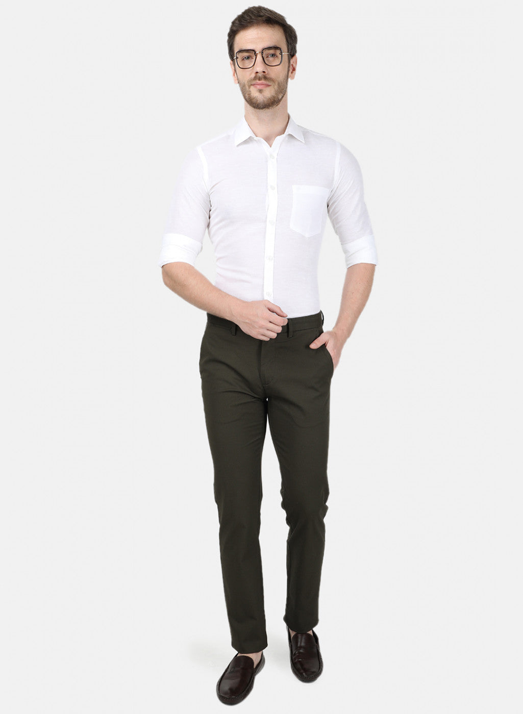 Mens White Solid Shirt