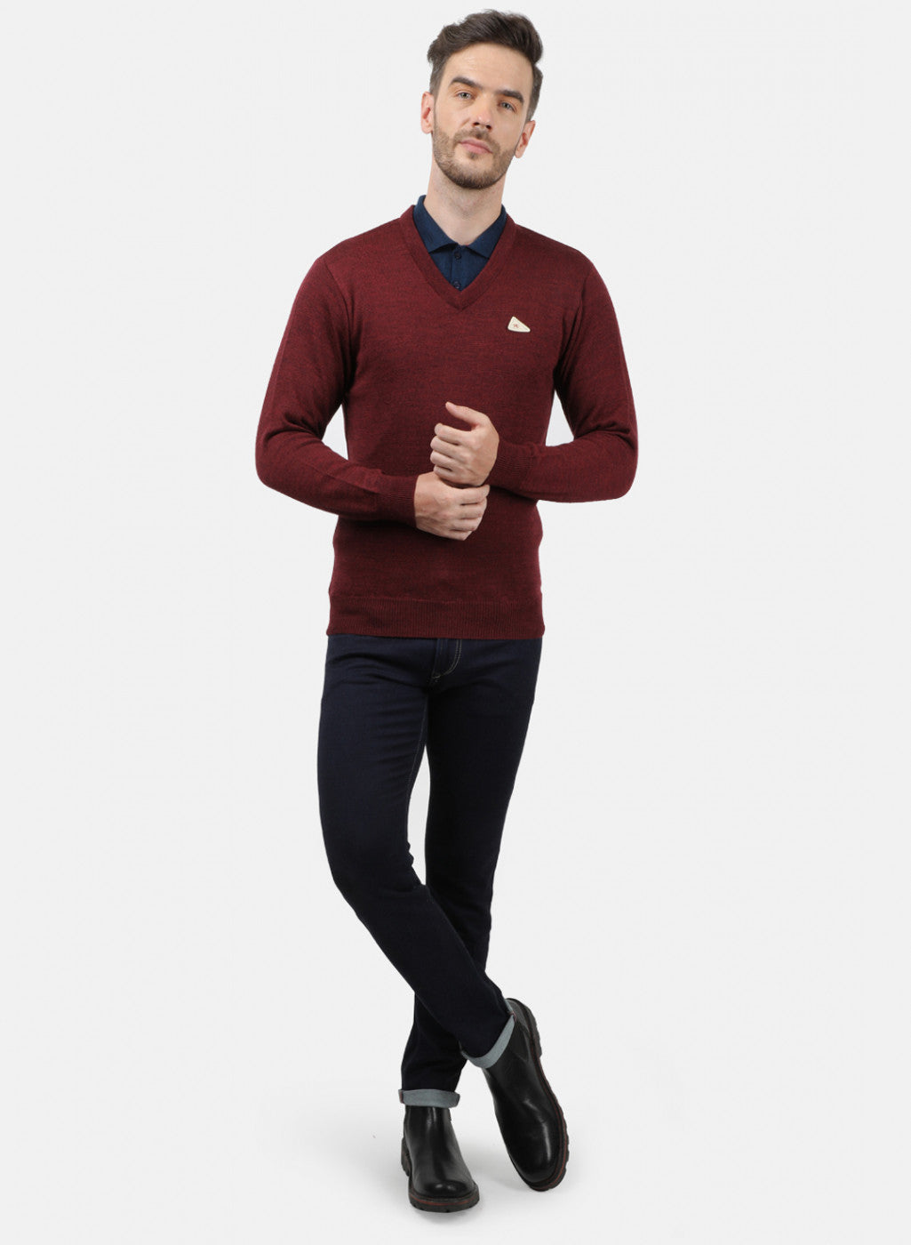 Men Maroon Solid Pullover