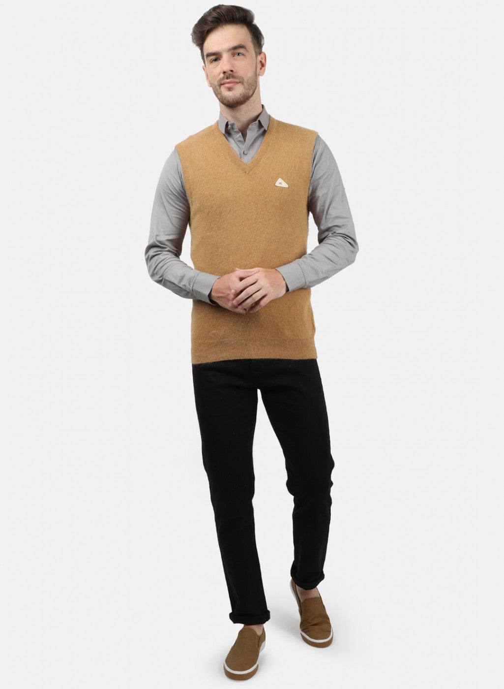 Men Light Brown Solid Sweater