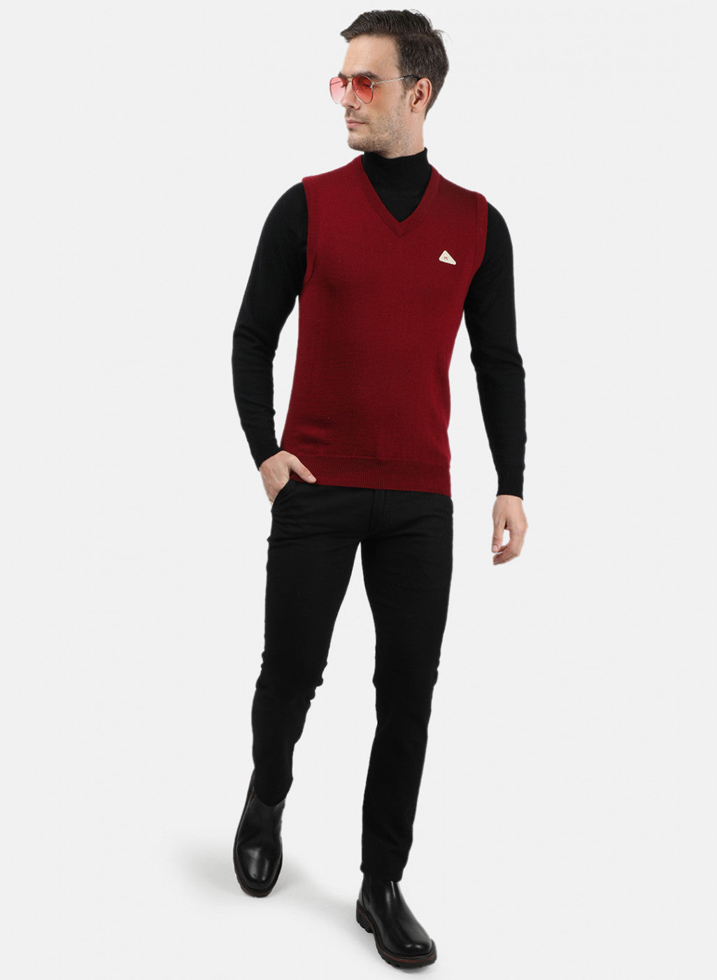 Men Maroon Solid Sweater