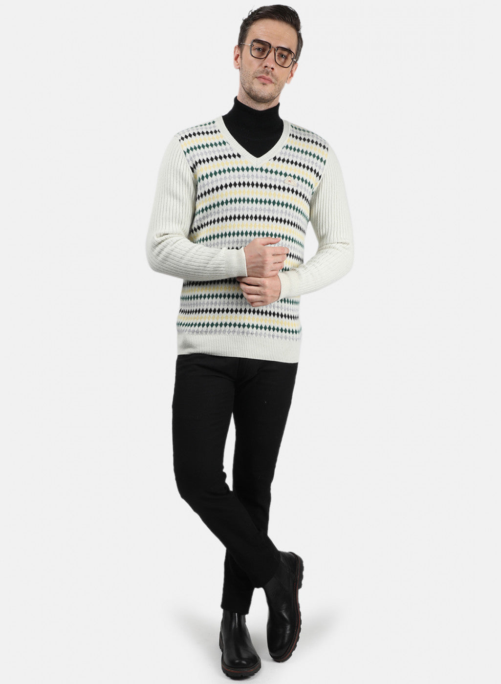 Men Off White Solid Pullover