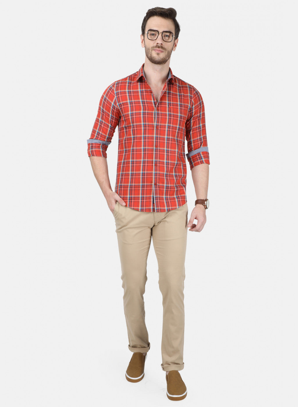 Mens Orange Check Shirt