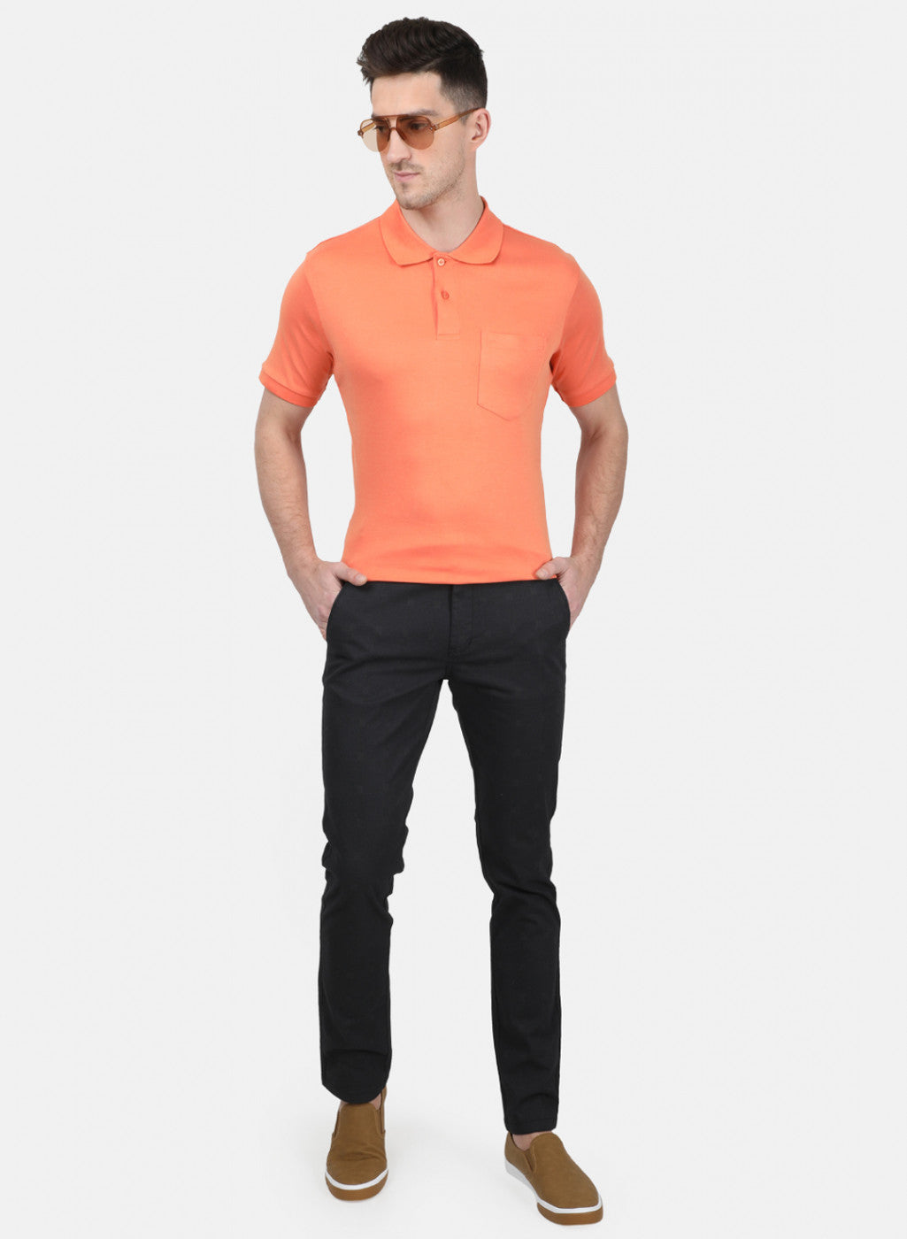 Mens Orange Plain T-Shirt