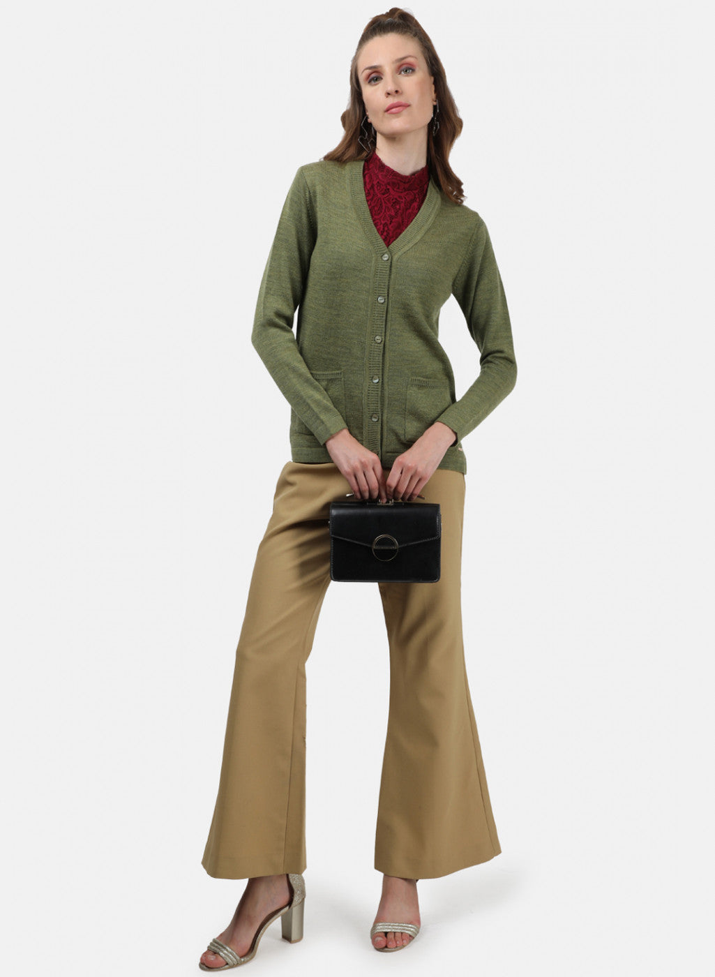 Women Olive Solid Cardigan