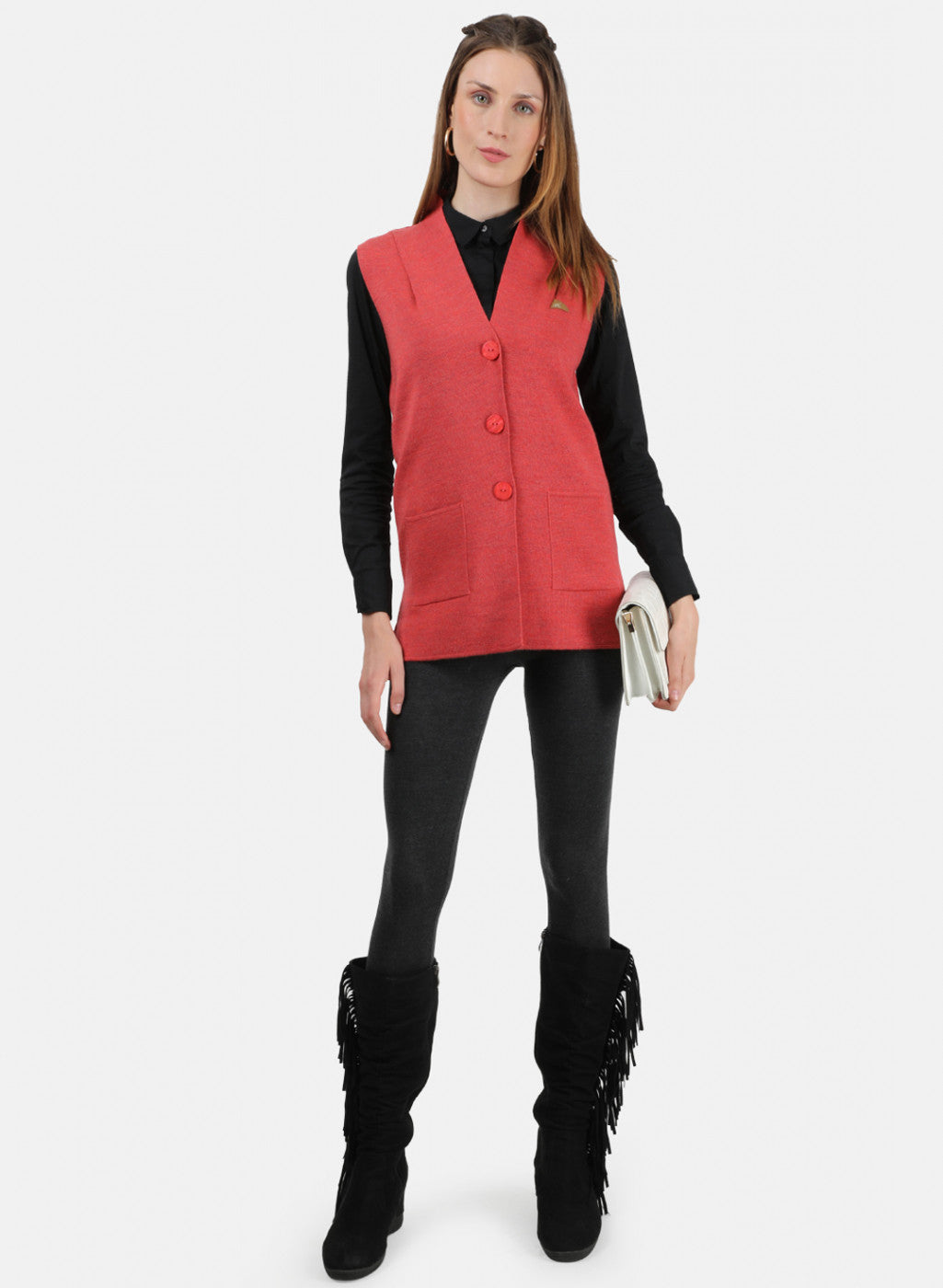 Women Light Red Solid Cardigan