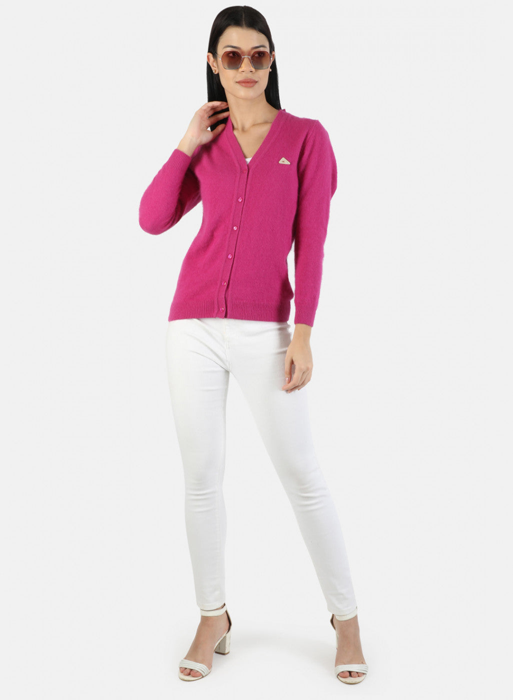 Women Pink Solid Cardigan