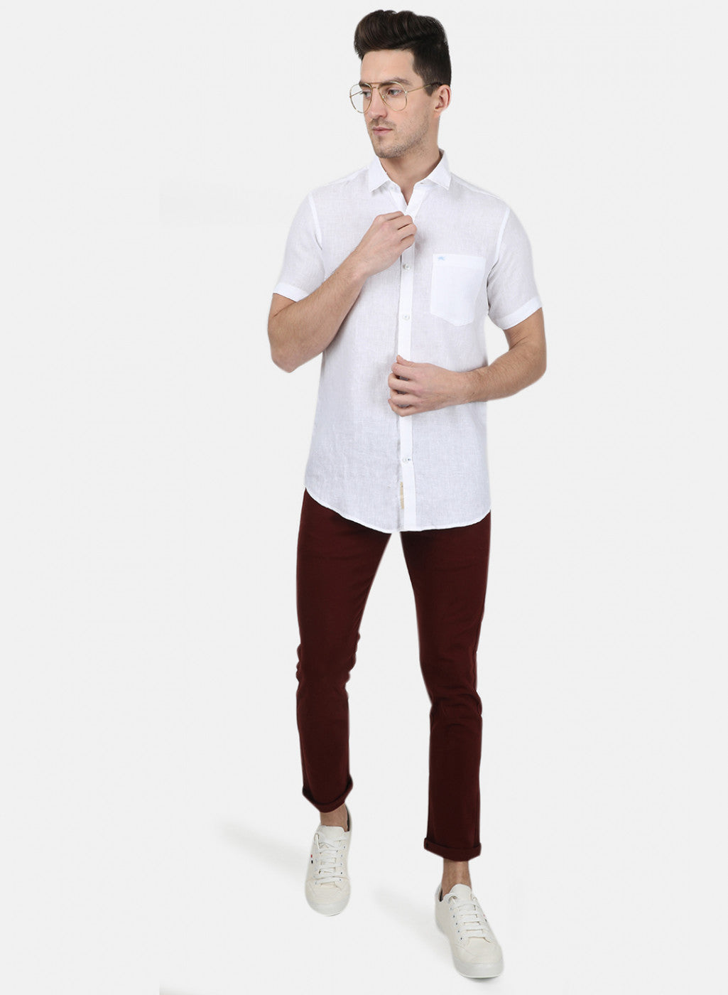 Mens White Solid Shirt