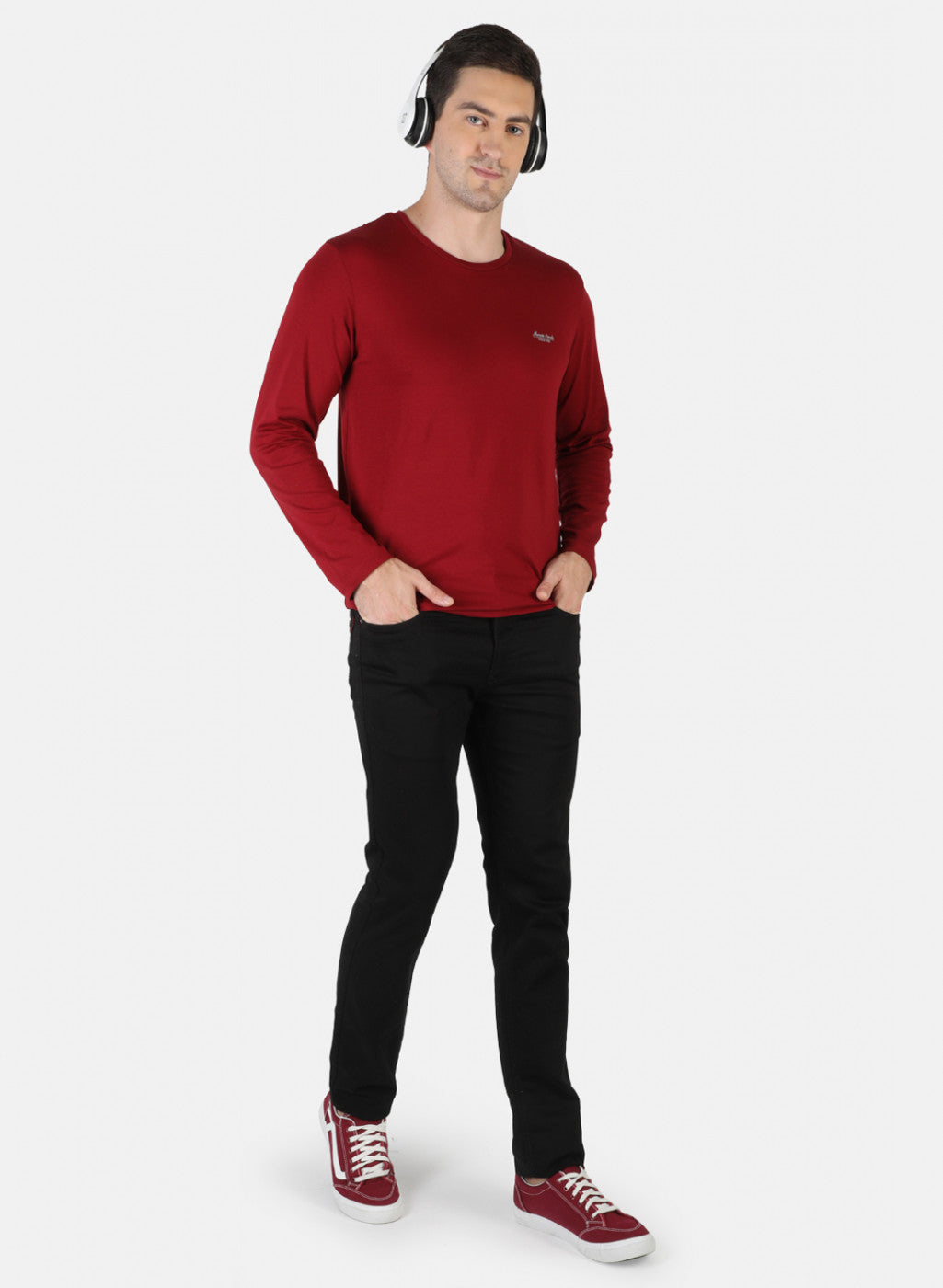 Men Maroon Plain T-Shirt