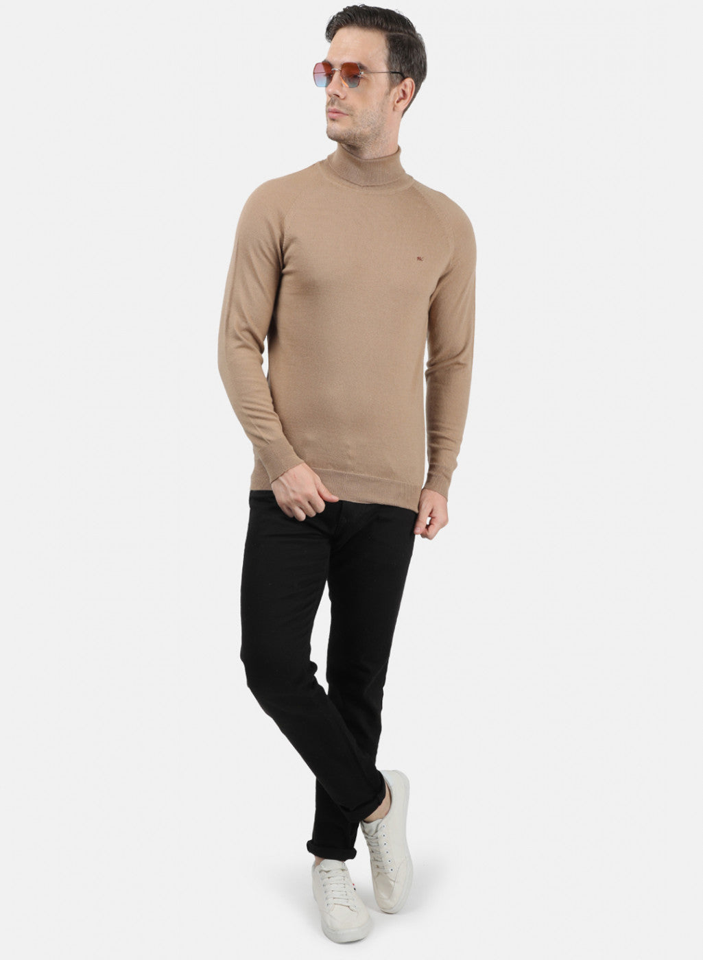 Men Beige Solid Pullover